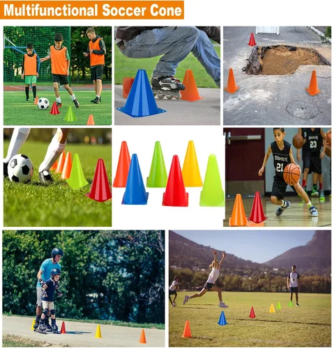 Vista 2 de Conos de fútbol para entrenamiento deportivo, agilidad, conos de campo, paquete de 12 conos de entrenamiento de 7 pulgadas con bolsa de malla, conos