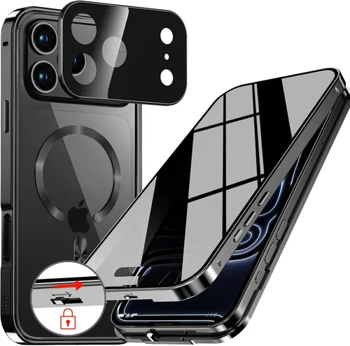 Vista 14 de Funda magnética de privacidad para iPhone 12 Pro Max con anillo de metal CD y cierre desplegable automático [compatible con MagSafe]