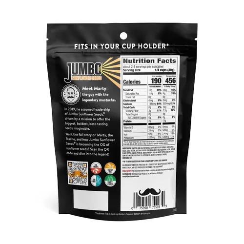 Vista 6 de Jumbo Sunflower Seeds Paquete de muestras - Original, rancho, pimienta, barbacoa, chipotle (10 bolsas)