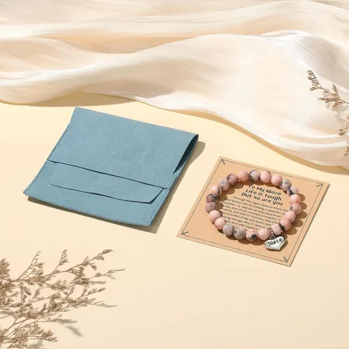 Vista 6 de MIXJOY Regalos para mujer con texto en inglés "Life is Tough But So Are You", pulsera de piedra natural, regalos de relajación antiansiedad