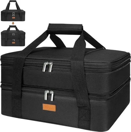 Vista 10 de Bolsa de transporte de cazuela expandible Vuudh - Bolsa de comida de doble cubierta, soporte de cazuela aislada para alimentos calientes o fríos