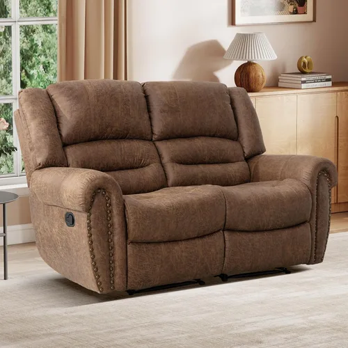 Vista 9 de EBELLO Silla reclinable manual de cuero sintético, silla reclinable individual clásica con cómodo apoyabrazos y respaldo, mueble para sala de estar