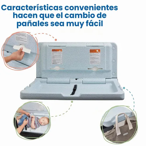 Vista 3 de ECR4Kids Cambiador de bebé horizontal montado en la pared, gris moteado Azul/Gris Moteado