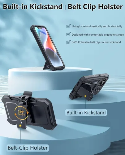 Vista 2 de FNTCASE Funda para iPhone 14/13: con funda de clip para cinturón y soporte, cubierta de protección de grado militar resistente a prueba de golpes