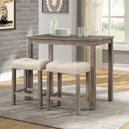 Vista 4 de Sora Wood - Juego de comedor de 3 piezas, altura de mostrador, color gris pardo Topo
