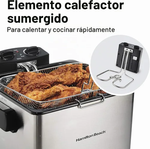 Vista 4 de Hamilton Beach - Freidora eléctrica profunda con cesta y tapa, capacidad de aceite de 4.5 litros / 19 tazas, control de temperatura, ventana