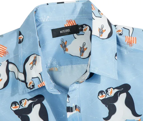 Vista 3 de Aloha - Camisa hawaiana para hombre, flamencos, pingüinos, estampado tropical, novedad, casual, manga corta, ropa de playa