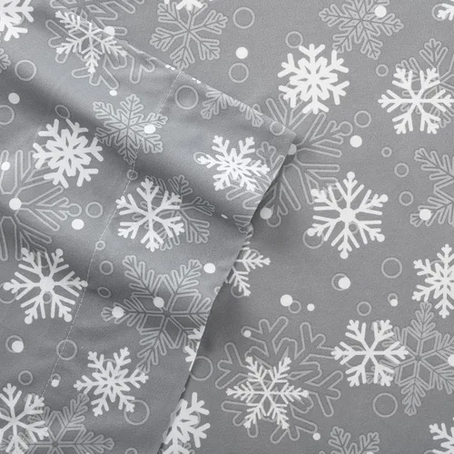 Vista 2 de Shavel Home Products Juego de sábanas con estampado de microfranela, gris copos de nieve, tamaño individual
