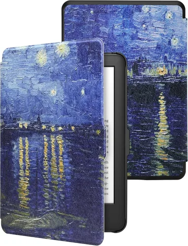 Vista 10 de Funda de piel ligera de cubierta blanca para Walnew Kindle de Amazon, cubierta fina protectora inteligente premium para Kindle Paperwhite con auto