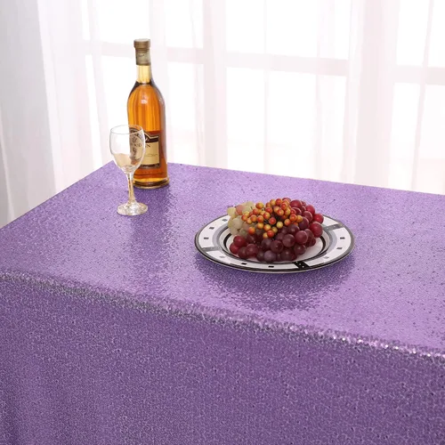 Vista 2 de nanbowang Mantel de lentejuelas color morado claro para fiestas, rectangular, superposición de tela de lentejuelas, manteles de mesa de cumpleaños