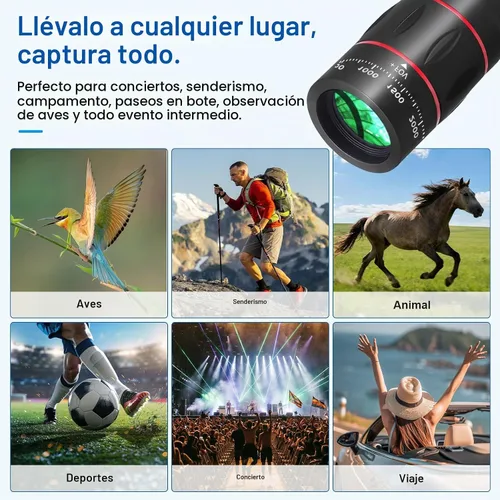Vista 5 de Lente de zoom teleobjetivo 28X con trípode para iPhone Samsung Android Cámara, HD telescopio monocular con clip para luna, conciertos, vida