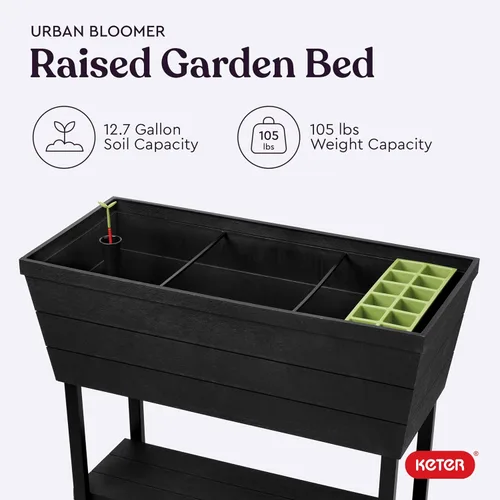 Vista 13 de Keter Urban Bloomer - Jardinera elevada de 12.7 galones y maceta de jardín de hierbas para exteriores con medidor de riego automático y tapón