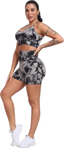 Vista 4 de CHRLEISURE Pantalones Cortos de Entrenamiento para Mujer, 4 Paquetes, Cintura Alta, Levantamiento de Glúteos con Fruncido, Pantalones Cortos Booty