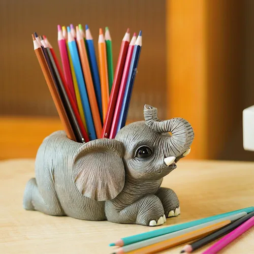 Vista 9 de Portalápices de elefante, lindos organizadores de escritorio de moda, adorno de animal, soporte para brochas de maquillaje, suministros