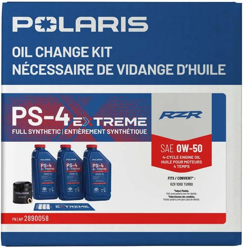 Vista 3 de Kit de cambio de aceite Polaris para modelos específicos RZR Turbo y Pro XP & XP 4 con motor de 4 tiempos, incluye 3 cuartos de galón de aceite