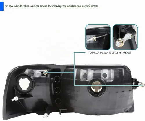 Vista 4 de SPEC-D TUNING Carcasa negra con lente transparente, 1 unidad de faros +