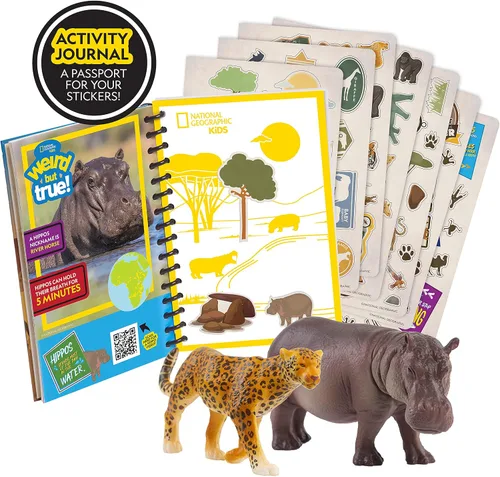 Vista 4 de National Geographic El juego de diario de actividades para niños incluye figuras de juguete realistas de animales, libro de datos de lectura