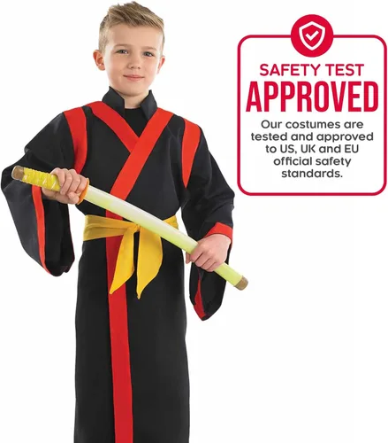 Vista 4 de fun shack Samurai - Disfraz de ninja para niños, disfraz de personaje de libro de Halloween para niños, talla XL