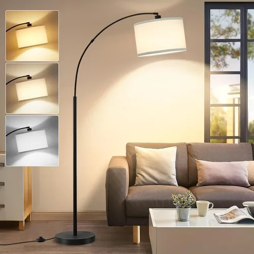 Vista 10 de Lámparas de pie de arco para sala de estar, lámpara de pie regulable con cabezal ajustable, lámpara de pie moderna con acabado negro, lámpara