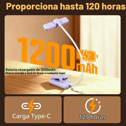 Vista 6 de VAVOFO Luz de Libro Recargable Giratoria: 24 LEDs Luz de Lectura, 3 Colores y 9 Niveles de Brillo Lámpara de Libro, Cuidado de Ojos 120 Horas