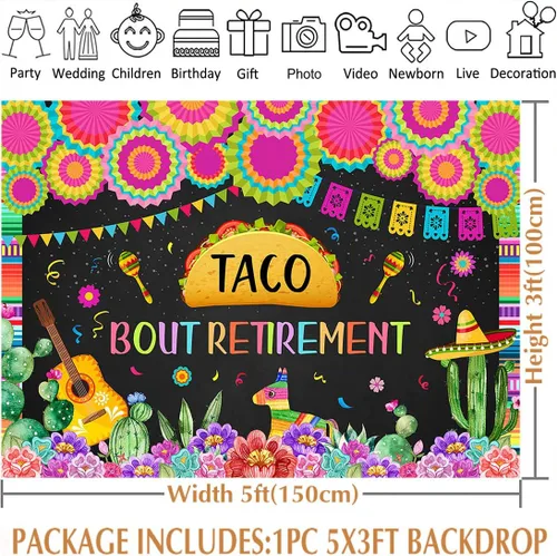 Vista 3 de Avezano Telón de fondo de jubilación de Taco Bout para fiesta mexicana, fondo de fiesta de jubilación feliz para hombres y mujeres, Cinco De Mayo