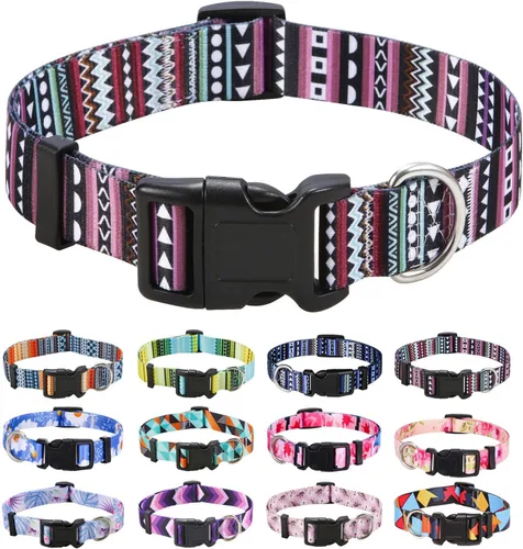 Vista 54 de Mihqy - Collar de perro, patrones geométricos florales, tribales, bohemios, collar de estilo étnico, suave y ajustable, para perros pequeños