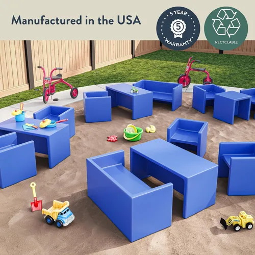 Vista 5 de Children's Factory Adapta-Bench, CF910-029 Azul, asientos flexibles para niños, aulas, muebles preescolares y de guardería, sillas para niños