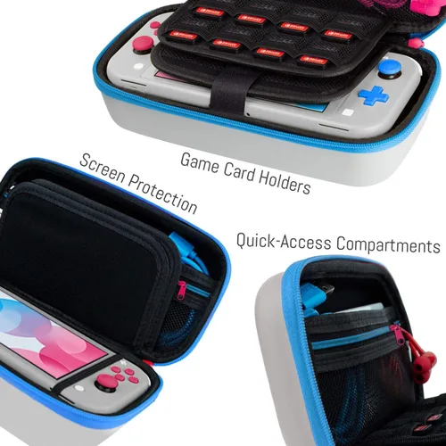 Vista 3 de Orzly Funda para Nintendo Switch Lite - Funda de transporte de viaje para consola Switch Lite, adaptador de corriente, juegos y otros accesorios