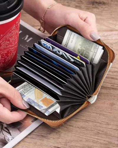 Vista 6 de BOSTANTEN Cartera de piel con bloqueo RFID para tarjetas de crédito, cartera pequeña para mujer, con cremallera, llavero y cartera con correa
