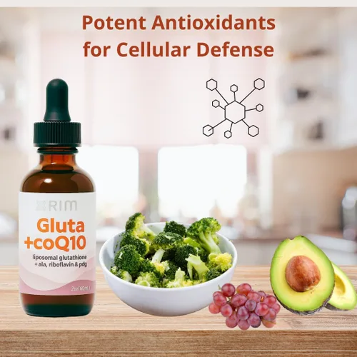 Vista 6 de xrim Gluta+CoQ10 - Glutatión liposomal con CoQ10, ácido alfa lipoico, PQQ y riboflavina Apoyo de energía antioxidante y celular - 30 porciones