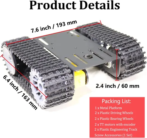 Vista 2 de Kit profesional de chasis de coche tanque con 2 pistas de plástico y motor TT de 2 piezas, plataforma de chasis de tanque de oruga TT02 para Arduino