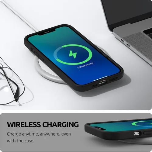 Vista 5 de SURPHY Funda diseñada para iPhone 12 Pro Max con protección para cámara, funda de silicona líquida con forro de microfibra, color negro