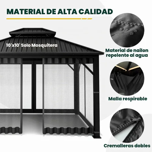 Vista 3 de OLILAWN Mosquitera Universal de Repuesto para Cenador, Malla Protectora para Toldo Exterior de 10' x 10', Cortina de Pared Lateral de 4 Paneles
