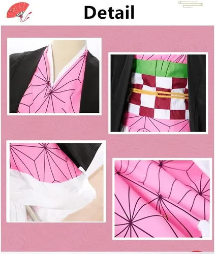 Vista 4 de Disfraz de Kamado de anime para mujer, conjunto completo de kimono