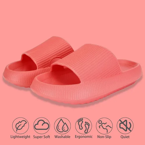 Vista 2 de rosyclo Pantuflas con sensación de nube para mujeres y hombres, pantuflas acolchadas para la ducha, sandalias de baño, máxima comodidad, ligeras