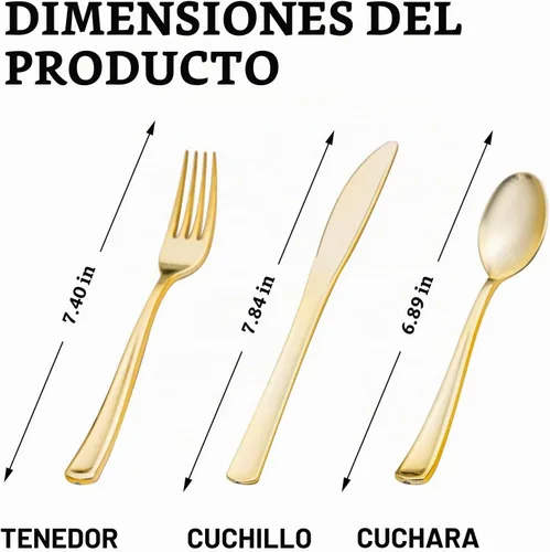 Vista 2 de Juego de 50 cubiertos de plástico dorado preenrollados con servilletas, juego de cubiertos desechables envueltos resistentes para bodas, fiestas