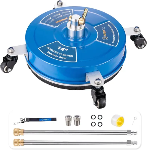 Vista 8 de Limpiador de superficies de hidrolavadora de 14 pulgadas con 4 ruedas, enchufe de conexión rápida de 1/4 pulgadas, accesorio resistente de acero