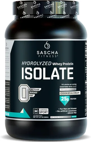 Vista 10 de Sascha Fitness Proteína hidrolizada de suero aislada, 100% alimentada con pasto (2.11 libras) (Sabor caramelo)