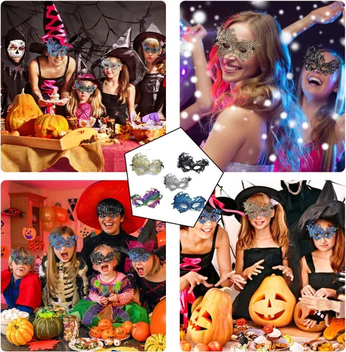 Vista 5 de Kaliosy Máscara de Halloween para mascarada, de lujo, sexy, medio velo, máscara veneciana, para carnaval, club nocturno, baile de graduación, boda
