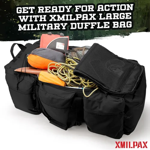 Vista 20 de Bolsa de lona militar grande de 100 L, bolsa de lona para despliegue, equipo deportivo, bolsa de equipaje de viaje con correas desmontables para AT