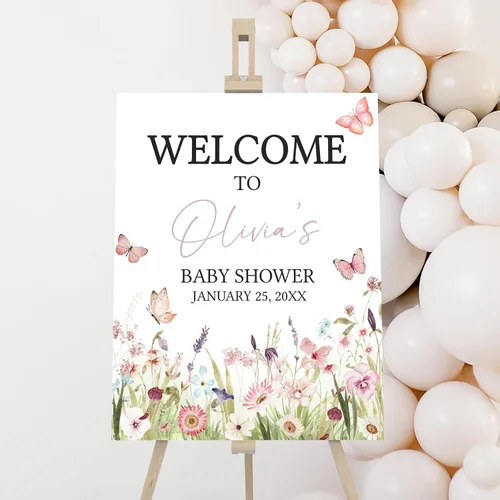 Vista 28 de Letrero de bienvenida personalizado de flores silvestres para baby shower, letrero floral bohemio para baby shower, letrero con nombre personalizado