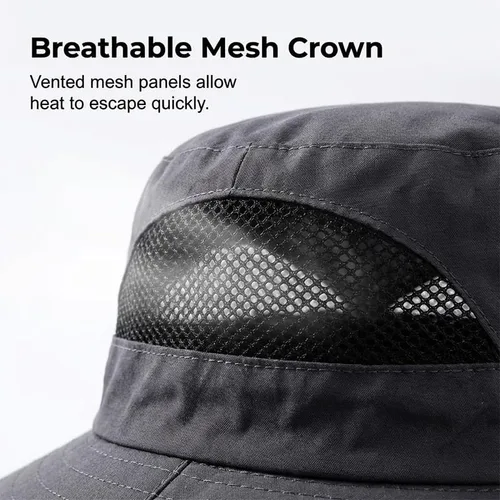 Vista 2 de Sombrero de ventilador alimentado por energía solar, con 2 ventiladores de carga solar USB extraíbles, sombrero de ala ancha para pesca al aire