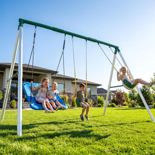 Vista 8 de Hapfan 600lb Heavy Duty Swing Set for Outdoor Backyard with 3 Swings Black Negro