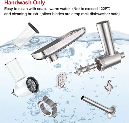 Vista 8 de Accesorios para molinillo de carne y triturador de rodajas para mezclador de pie KitchenAid, molinillo de carne con tubos para embutir salchichas