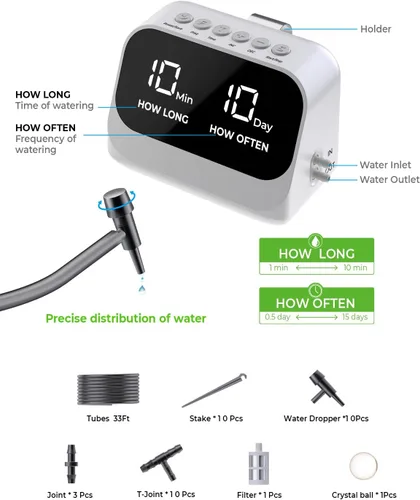 Vista 3 de Sistema de riego automático para plantas en maceta, agua de plantas, kit de riego por goteo de bricolaje con temporizador inteligente, pantalla LED