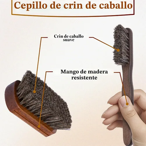 Vista 4 de 2 piezas cepillos de cuero para detallado de automóvil, cepillo de crin de caballo, cepillo de tapicería para limpieza, cepillo