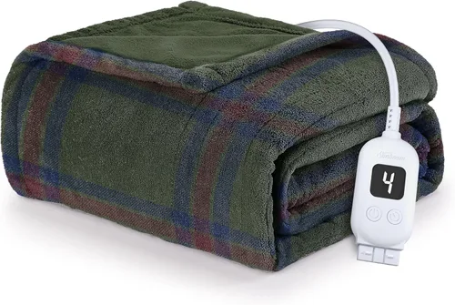 Vista 13 de Manta eléctrica térmica Sunbeam Royal Luxe de microfelpa, 4 ajustes de calor, apagado automático de 4 horas, calentamiento rápido, cálida y Cabernet