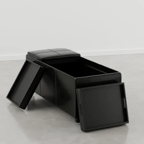 Vista 6 de SIMPLIHOME Avalon - Otomana de almacenamiento, otomana rectangular tapizada de cuero vegano de 42 pulgadas de ancho en color negro carbón, mesa