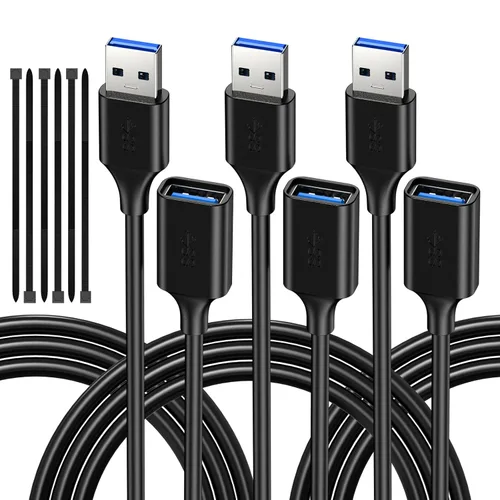 Vista 7 de Cable de extensión USB 3.0 de 7 pies, paquete de 2, USB A hembra a macho, compatible con unidad flash, disco duro, lector de tarjetas, cámara web