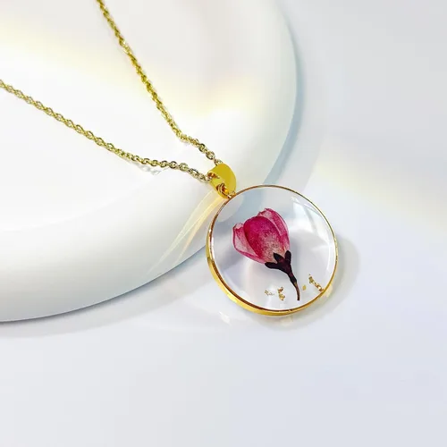 Vista 24 de Collares de flores de nacimiento para mujer, collar de 1 a 12 meses, collar de flores prensadas hecho a mano, regalo único de vacaciones, dorado, 18